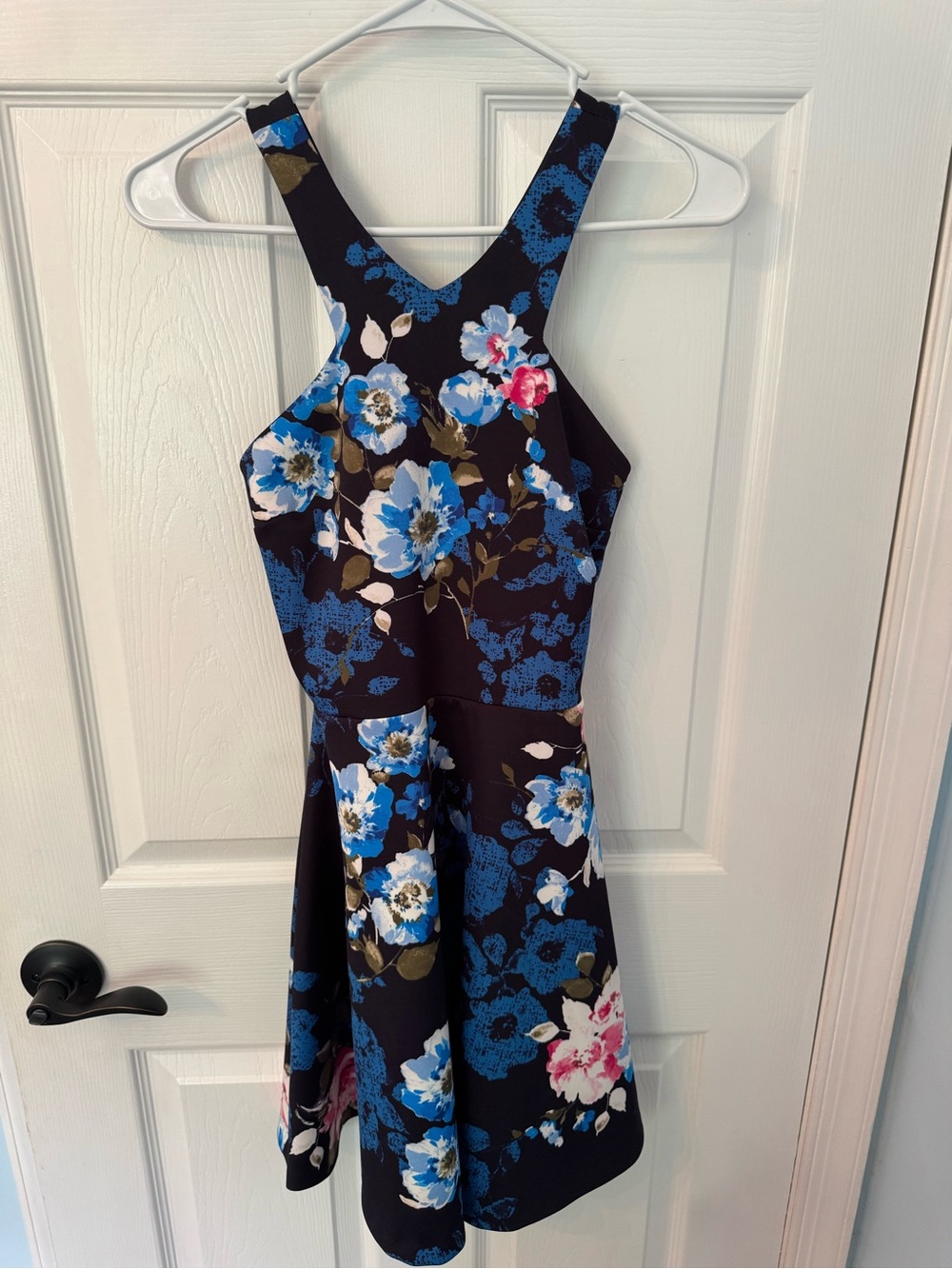 Love Navy Floral Fit-and-Flare Mini Dress with Blue and Pink Blooms